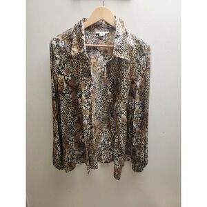 ICE XL Leopard Floral Print Silk Blouse Shirt Top Women's Long‎ Sleeve